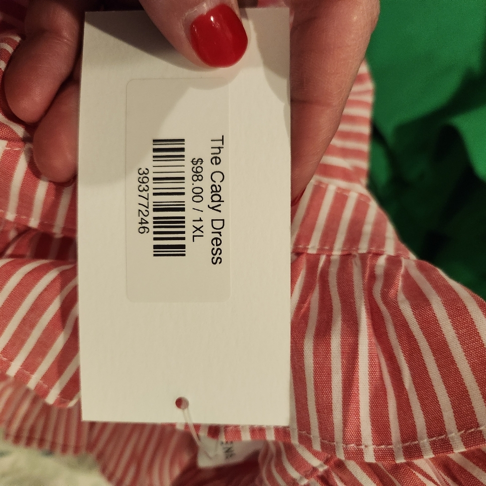 Adrienne Pink and White Striped Ruffle-Collar Button Shirt Dress Size 1X - Picture 3 of 4